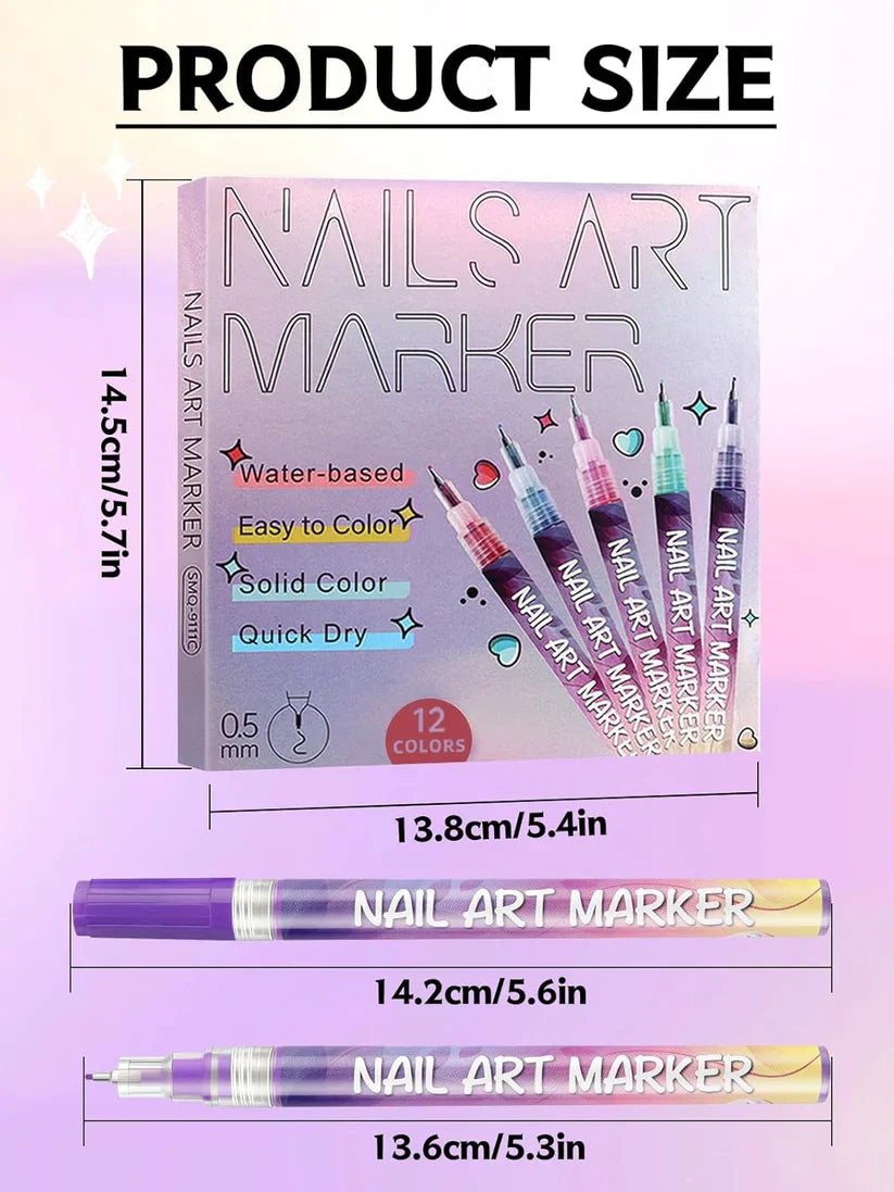Nail Art Pens Set of 12 Colors